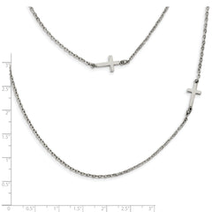 Sophia Jewelers Stainless Steel Layered Sideways Cross Necklace Polished Finish