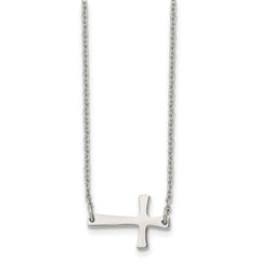 Chisel Stainless Steel Polished Sideways Cross on a 16 inch Cable Chain Necklace