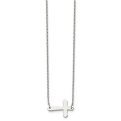 Unisex Polished Stainless Steel Sideways Cross Necklace Gift Ready