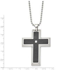 Sophia Jewelers Stainless Steel Diamond Cross Pendant with Carbon Fiber Inlay