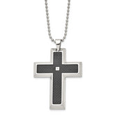 Chisel Stainless Steel Polished with Black Carbon Fiber Inlay .0.1 Carat Diamond Cross Pendant on a 24 inch Ball Chain Necklace