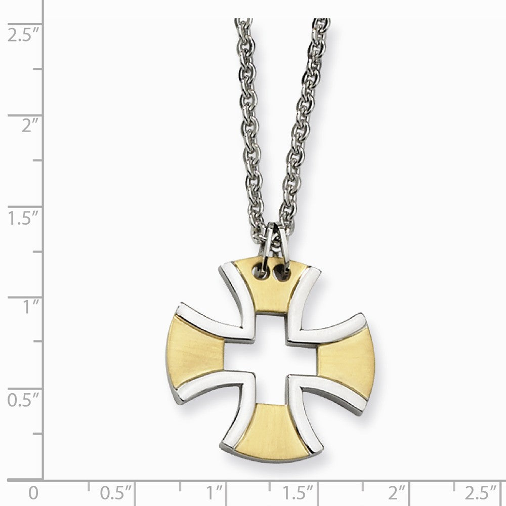 Stainless Steel Yellow IP-plated Cross 18in Necklace