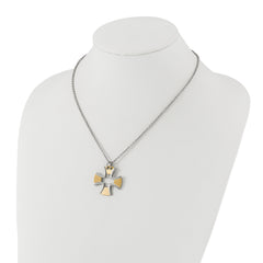 Stainless Steel & Yellow IP-plated Polished & Satin Cross Necklace