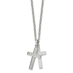 Stainless Steel Polished Laser Cut CZ 2 Piece Cross 20in Necklace
