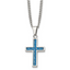 Chisel Stainless Steel Polished with Blue Carbon Fiber Inlay Cross Pendant on a 20 inch Curb Chain Necklace