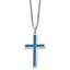Chisel Stainless Steel Polished with Blue Carbon Fiber Inlay Cross Pendant on a 22 inch Curb Chain Necklace