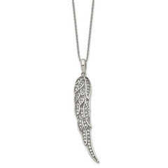 Stainless Steel Polished w/CZ Wing 20in w/2in ext Necklace