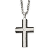 Chisel Stainless Steel Brushed and Polished Black IP-plated Edges with CZ Cross Pendant on a 22 inch Curb Chain Necklace