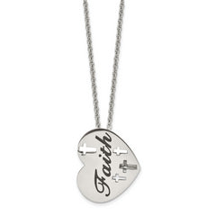 Chisel Stainless Steel Polished and Enameled FAITH Heart with Cross Cut out Pendnat on a 20 inch Cable Chain Necklace