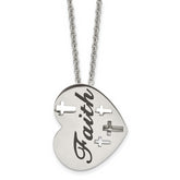 Chisel Stainless Steel Polished and Enameled FAITH Heart with Cross Cut out Pendnat on a 20 inch Cable Chain Necklace