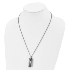 Chisel Stainless Steel Polished Black IP-plated with CZ Cross Pendant on a 22 inch Curb Chain Necklace