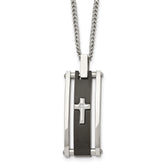 Chisel Stainless Steel Polished Black IP-plated with CZ Cross Pendant on a 22 inch Curb Chain Necklace