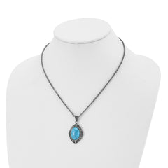 Stainless Steel Antiqued Simulated Turquoise Marcasite 18in Necklace