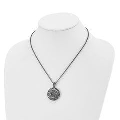 Chisel Stainless Steel Antiqued and Polished Marcasite Swirl Pendant on an 18 inch Cable Chain Necklace