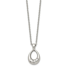 Stainless Steel Polished w/CZ Teardrop 18in Necklace