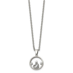 Chisel Stainless Steel Polished Circle with CZ and Heart Pendant on an 18 inch Cable Chain Necklace