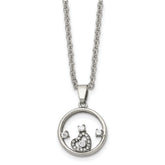 Chisel Stainless Steel Polished Circle with CZ and Heart Pendant on an 18 inch Cable Chain Necklace