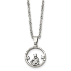 Chisel Stainless Steel Polished Circle with CZ and Heart Pendant on an 18 inch Cable Chain Necklace