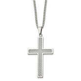 Chisel Stainless Steel Polished with Grey Carbon Fiber Inlay Large Cross Pendant on a 20 inch Curb Chain Necklace