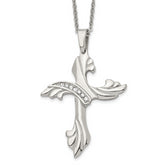 Chisel Stainless Steel Polished with CZ Swirl Cross Pendant on a 20 inch Cable Chain Necklace