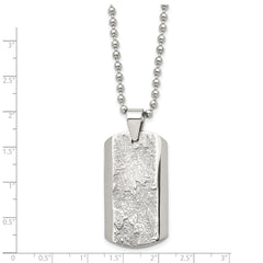 Stainless Steel Polished and Textured Dog Tag 24in Necklace