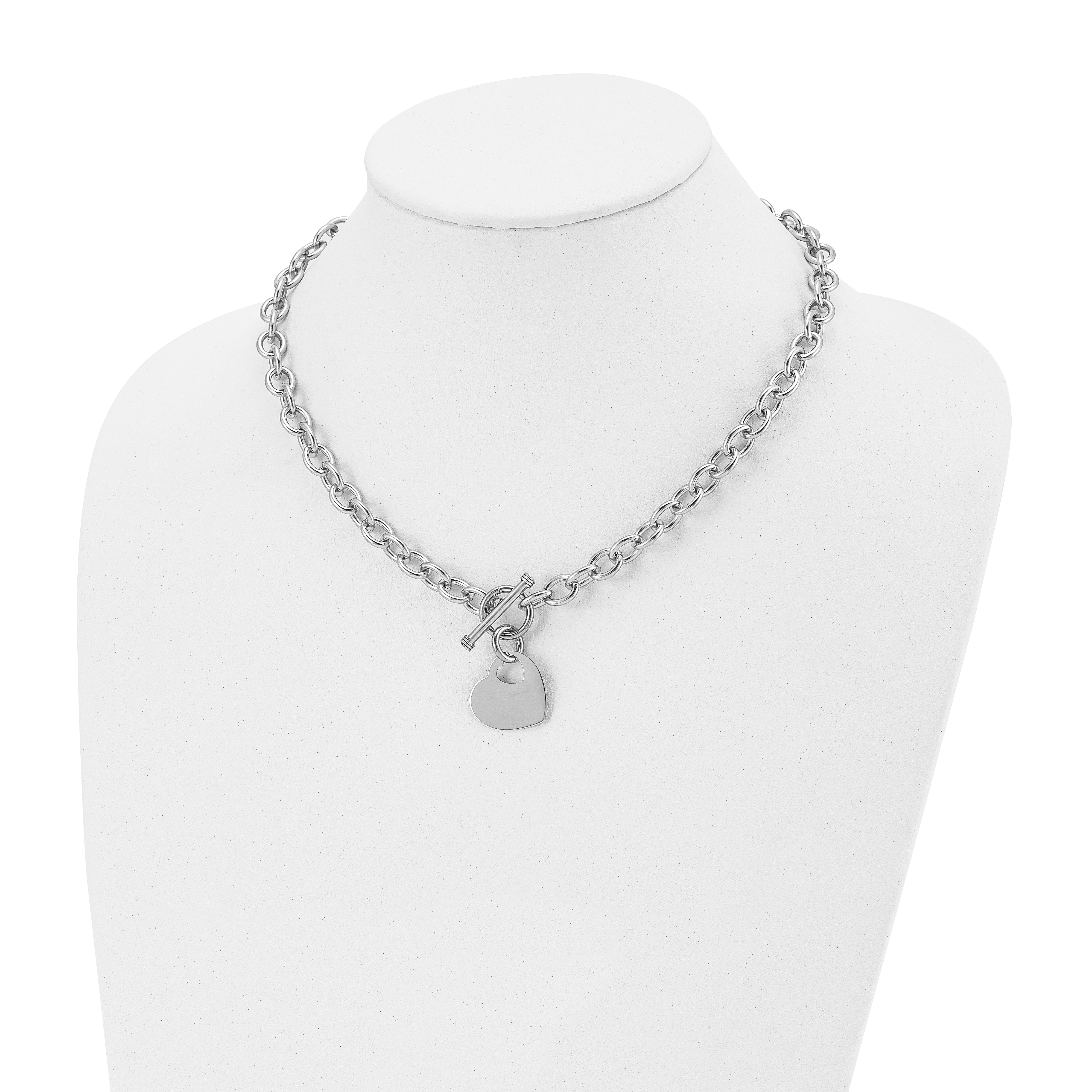 Chisel Stainless Steel Polished Heart Toggle on an 18 inch Open Link Chain Necklace