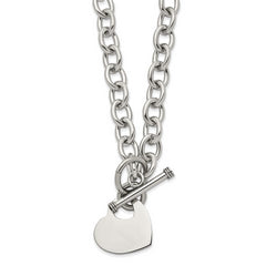 Chisel Stainless Steel Polished Heart Toggle on an 18 inch Open Link Chain Necklace