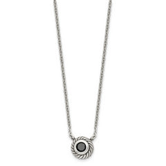 Stainless Steel Polished Black CZ Circle 18in w/1in ext Necklace