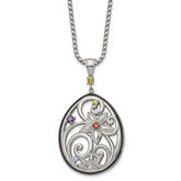 Stainless Steel Antiqued and Polished Multicolor CZ w/1.75in ext Necklace