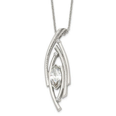 Stainless Steel Polished and Textured w/CZ 24in w/2in ext Necklace