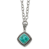 Chisel Stainless Steel Antiqued and Polished Imitation Turquoise Pendant on a 20.5 inch Open Link Chain Necklace