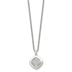 Stainless Steel Polished w/CZ Square 18in w/2in ext Necklace