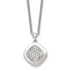 Stainless Steel Polished w/CZ Square 18in w/2in ext Necklace