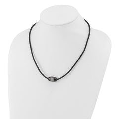 Chisel Stainless Steel Polished Black IP-plated Leather Cord 20 inch Necklace