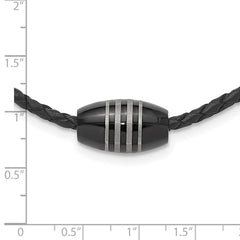 Chisel Stainless Steel Polished Black IP-plated Leather Cord 20 inch Necklace