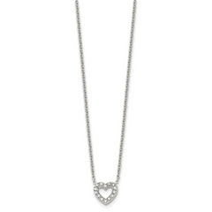 Chisel Stainless Steel Polished CZ Open Heart on an 18 inch Cable Chain Necklace