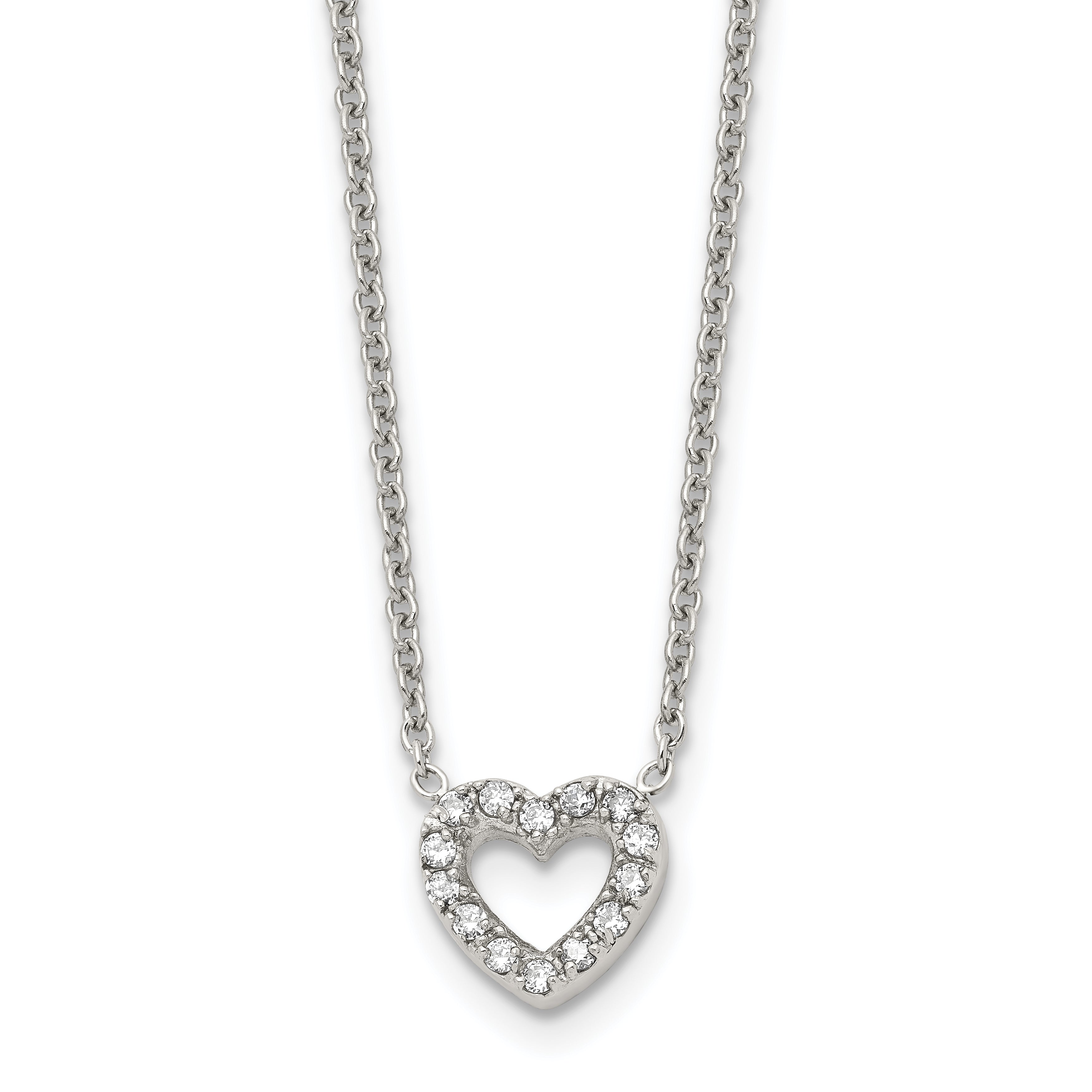 Chisel Stainless Steel Polished CZ Open Heart on an 18 inch Cable Chain Necklace