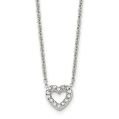 Chisel Stainless Steel Polished CZ Open Heart on an 18 inch Cable Chain Necklace