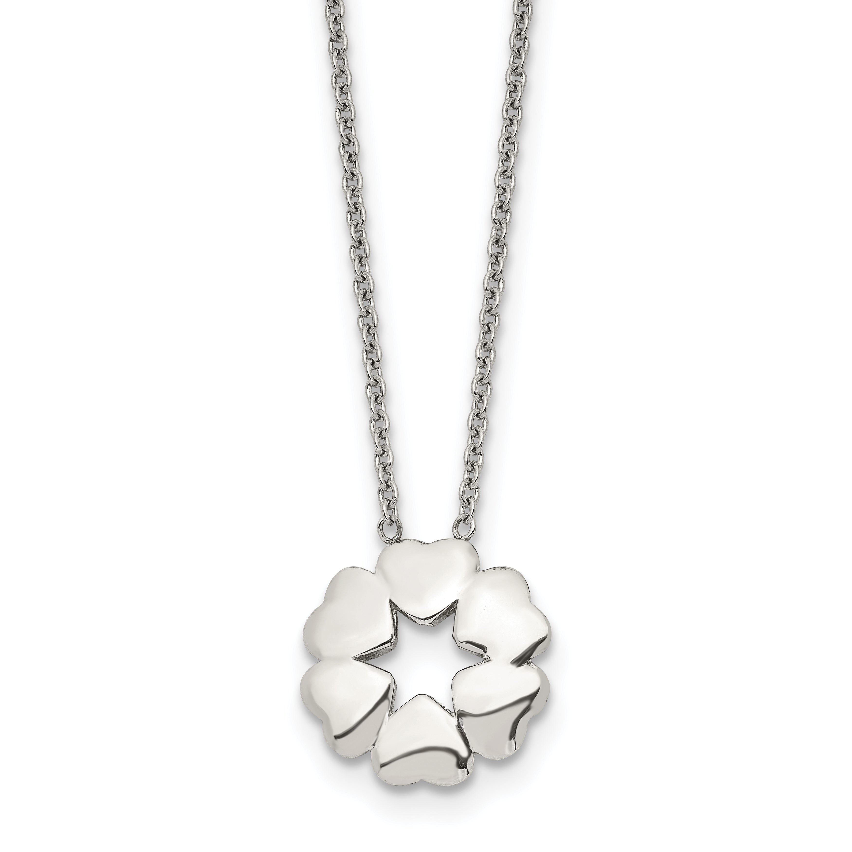 Stainless Steel Polished Circle of Hearts 18.5in Necklace