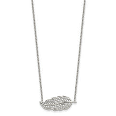 Stainless Steel Polished w/CZ Leaf 18in Necklace