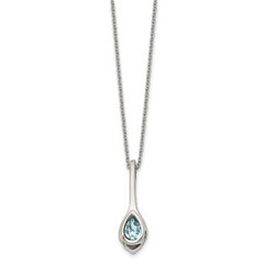 Chisel Stainless Steel Polished Blue Glass Teardrop Pendant on a 17.75 inch Cable Chain with a 2 inch Extension Necklace