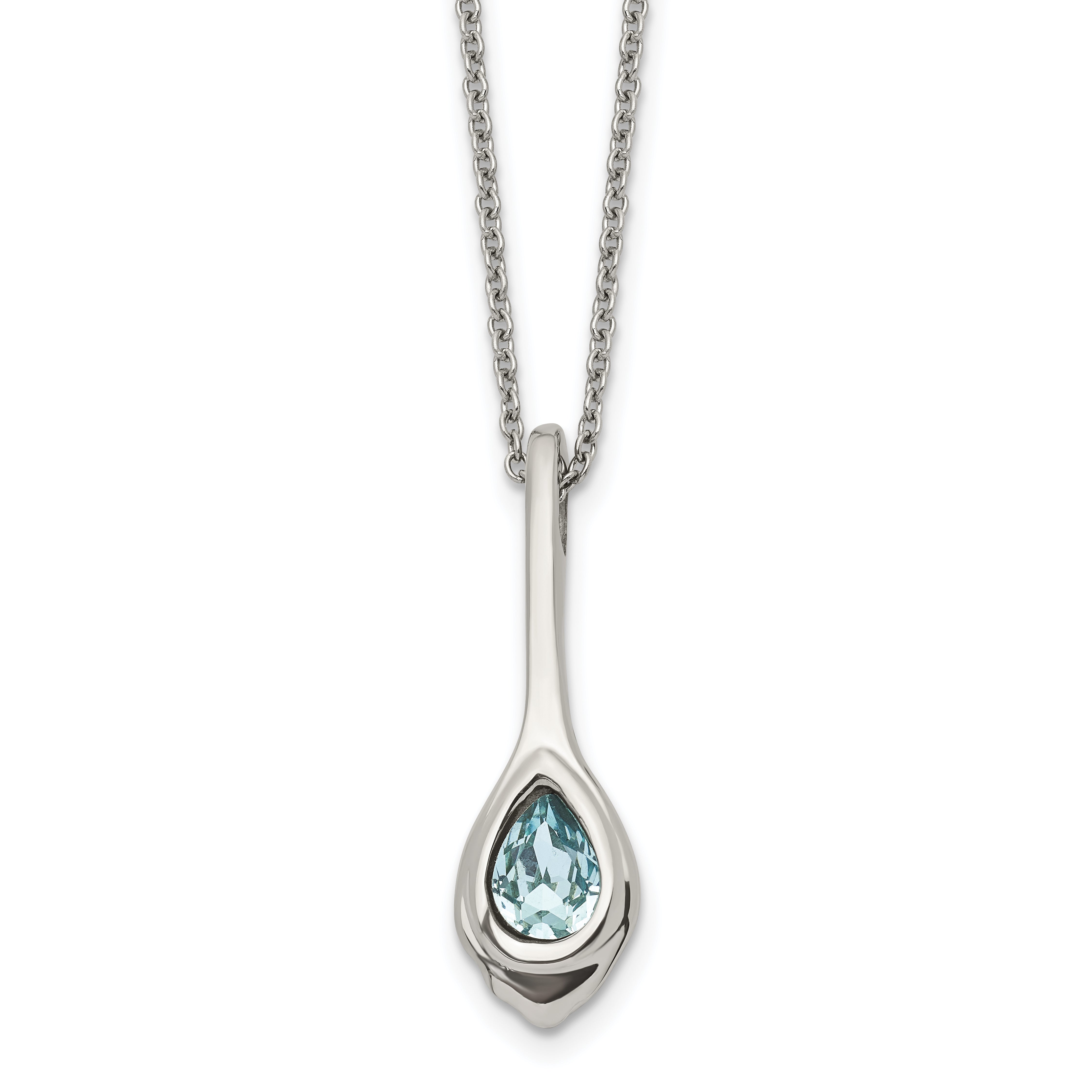 Chisel Stainless Steel Polished Blue Glass Teardrop Pendant on a 17.75 inch Cable Chain with a 2 inch Extension Necklace
