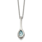 Chisel Stainless Steel Polished Blue Glass Teardrop Pendant on a 17.75 inch Cable Chain with a 2 inch Extension Necklace