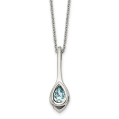 Chisel Stainless Steel Polished Blue Glass Teardrop Pendant on a 17.75 inch Cable Chain with a 2 inch Extension Necklace