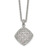 Chisel Stainless Steel Polished Clear and Pink CZ Square Pendant on a 18 inch Cable Chain Necklace