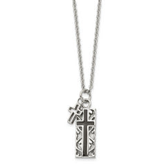 Chisel Stainless Steel Polished Black IP-plated 2 Piece Cross Pendant on a 20 inch Cable Chain Necklace