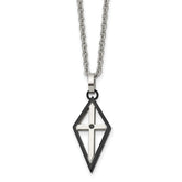 Stainless Steel Polished Black IP-plated w/CZ Cross 20in Necklace