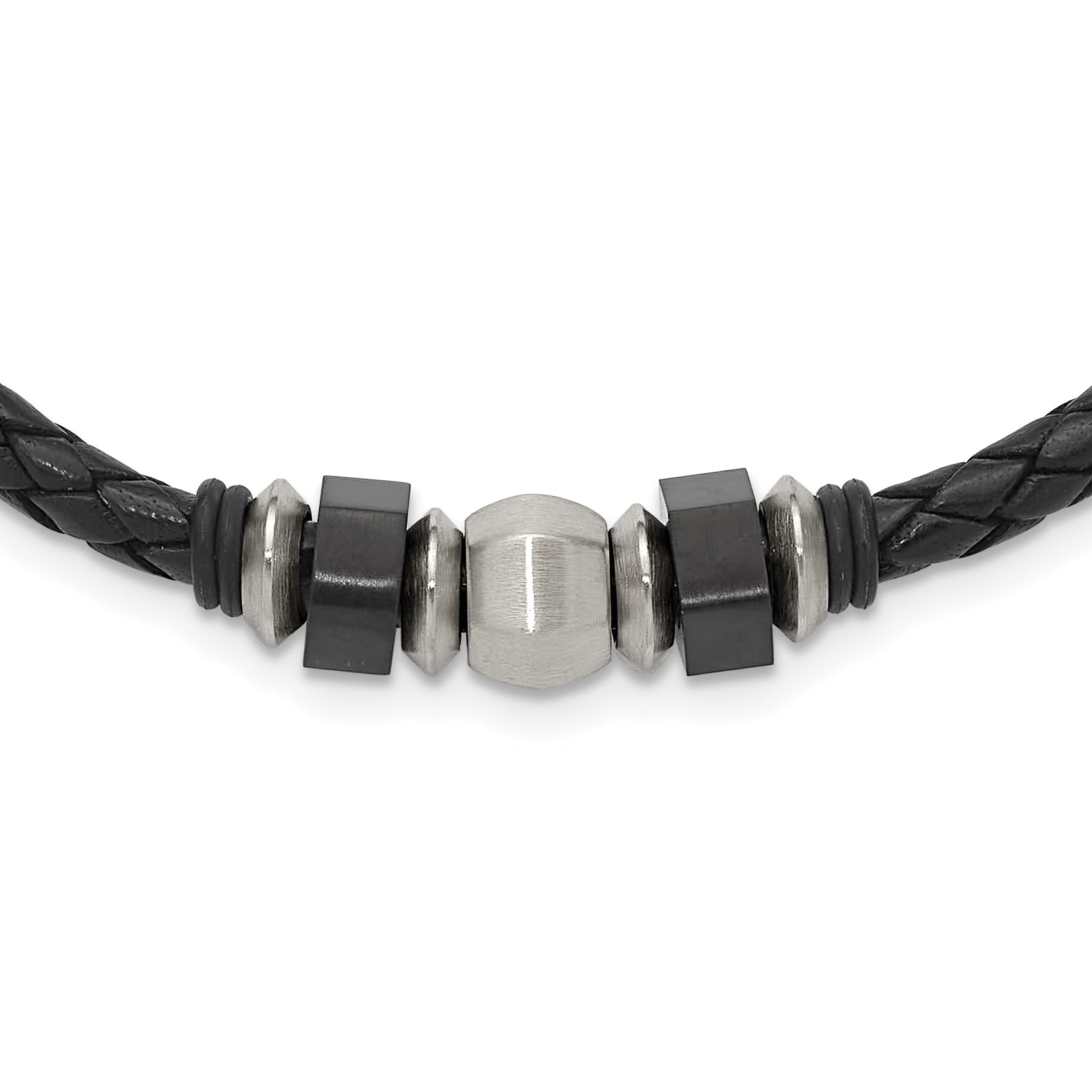 Chisel Stainless Steel Brushed Black IP-plated Leather and Rubber 19.25 inch Necklace