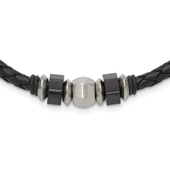 Chisel Stainless Steel Brushed Black IP-plated Leather and Rubber 19.25 inch Necklace