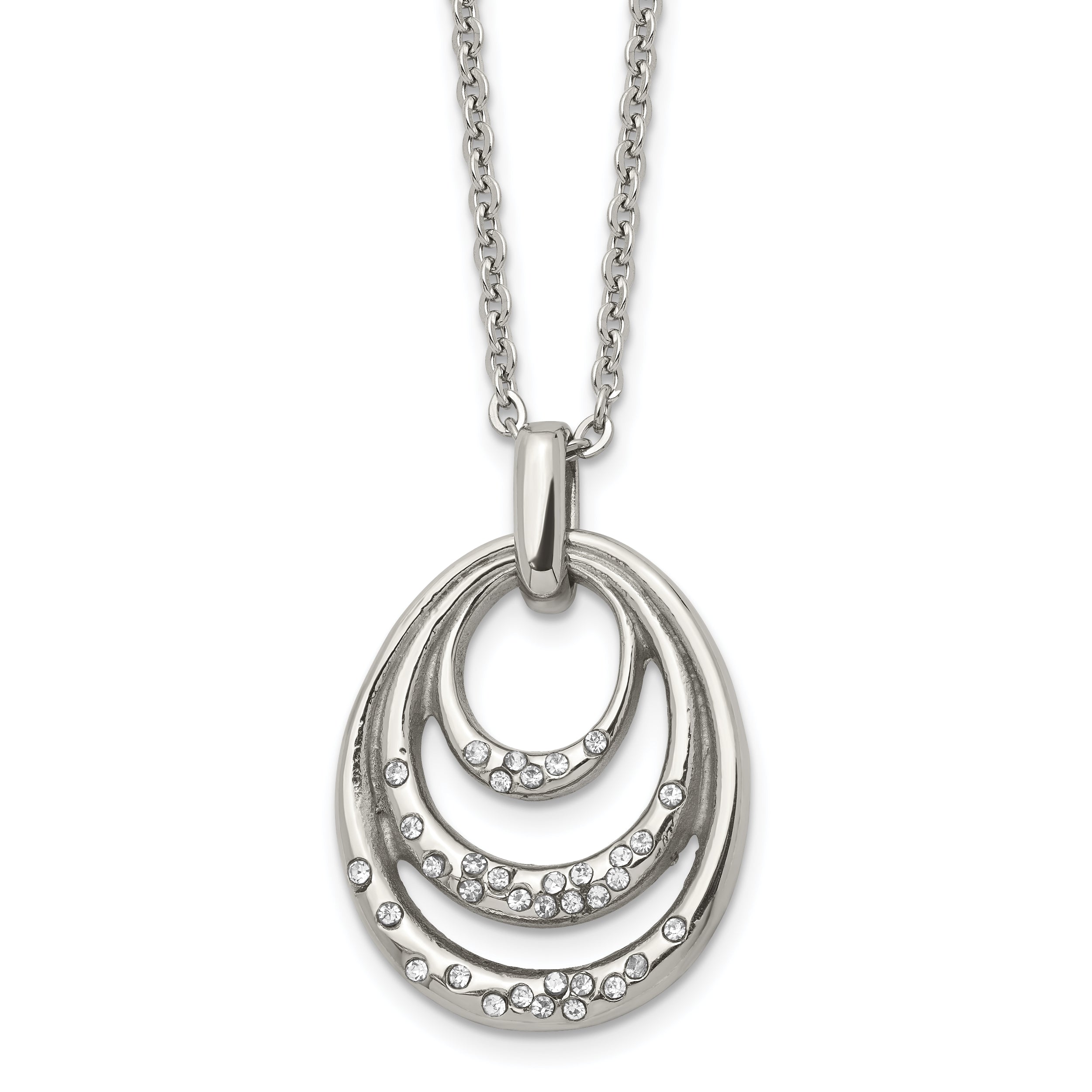 Stainless Steel Polished w/CZ Multi Circle 20in Necklace